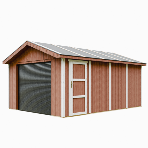 Garagem com painéis Smartside, pintura REDWOOD_RED