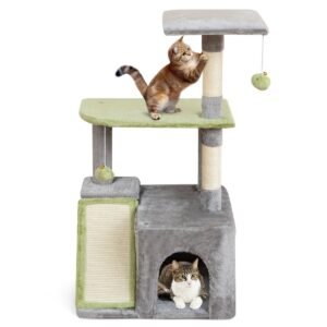 Prateleiras de parede para gatos, 5 peças, conjunto de móveis de parede para árvores de gatos com 2 redes, degraus de cama, postes de arranhar de juta natural