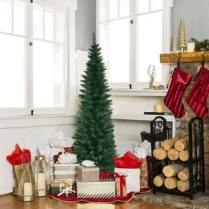 Árvore de Natal fina de 2,1 m com pontas de galhos para decoração de interiores