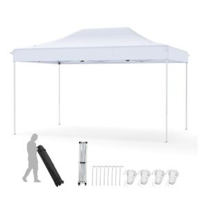 Tenda dobrável com cobertura de 395 x 395 cm, parte superior ventilada e 8 furos de drenagem - cinza