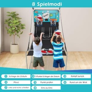 Máquina de basquete dobrável, jogo de arcade de basquete com 2 cestas, roxo