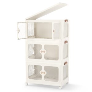 Recipientes de armazenamento empilháveis ​​com rodas e iluminados em branco de 4 camadas