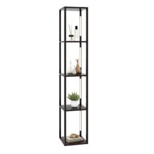 Luminária de chão com prateleiras de madeira Capacidade de carga até 15kg Luminária de chão com abajur de linho