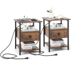 Mesa de cabeceira de 3 níveis com prateleira de armazenamento para espaços pequenos - cinza