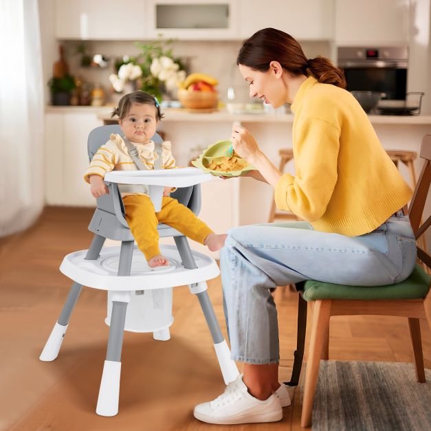 Cadeira alta conversível para bebês com bandeja removível e cinto de segurança de 5 pontos - Azul - Image 2