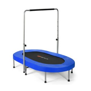 Trampolim de fitness dobrável duplo com corrimão ajustável - rosa