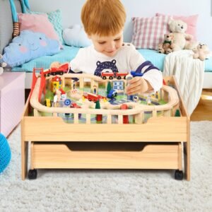 Conjunto de mesa dupla face infantil com 100 peças e gaveta de armazenamento