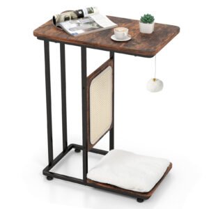 Móveis para gatos, mesa lateral, casinha para gatos com arranhador, marrom rústico