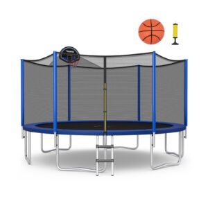 Trampolim recreativo de 8 pés com cesta de basquete e escada de rede