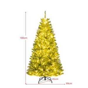 Árvore de Natal artificial pré-iluminada de 120 cm com 8 modos de iluminação, 130 galhos, 14 flocos de neve, árvore de Natal com uma estrela verde