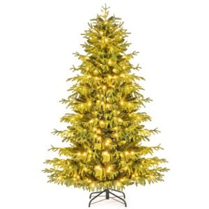Árvore de Natal artificial de 210 cm com iluminação Abeto Árvore de Natal verde