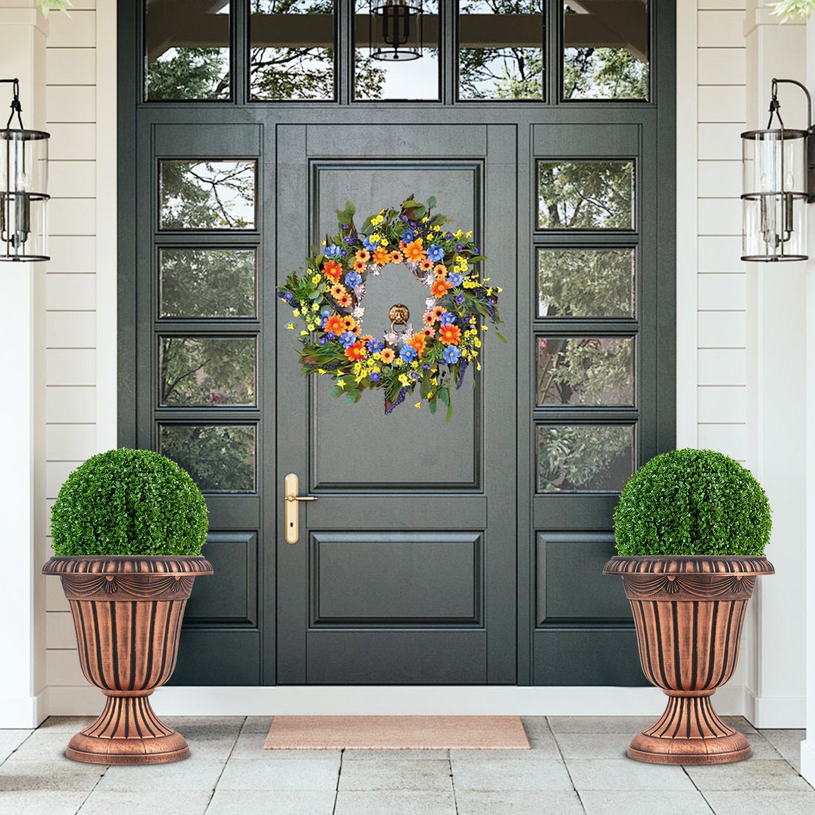 Conjunto de 2 vasos de plástico para flores vintage de 46 cm de altura - Branco - Image 2