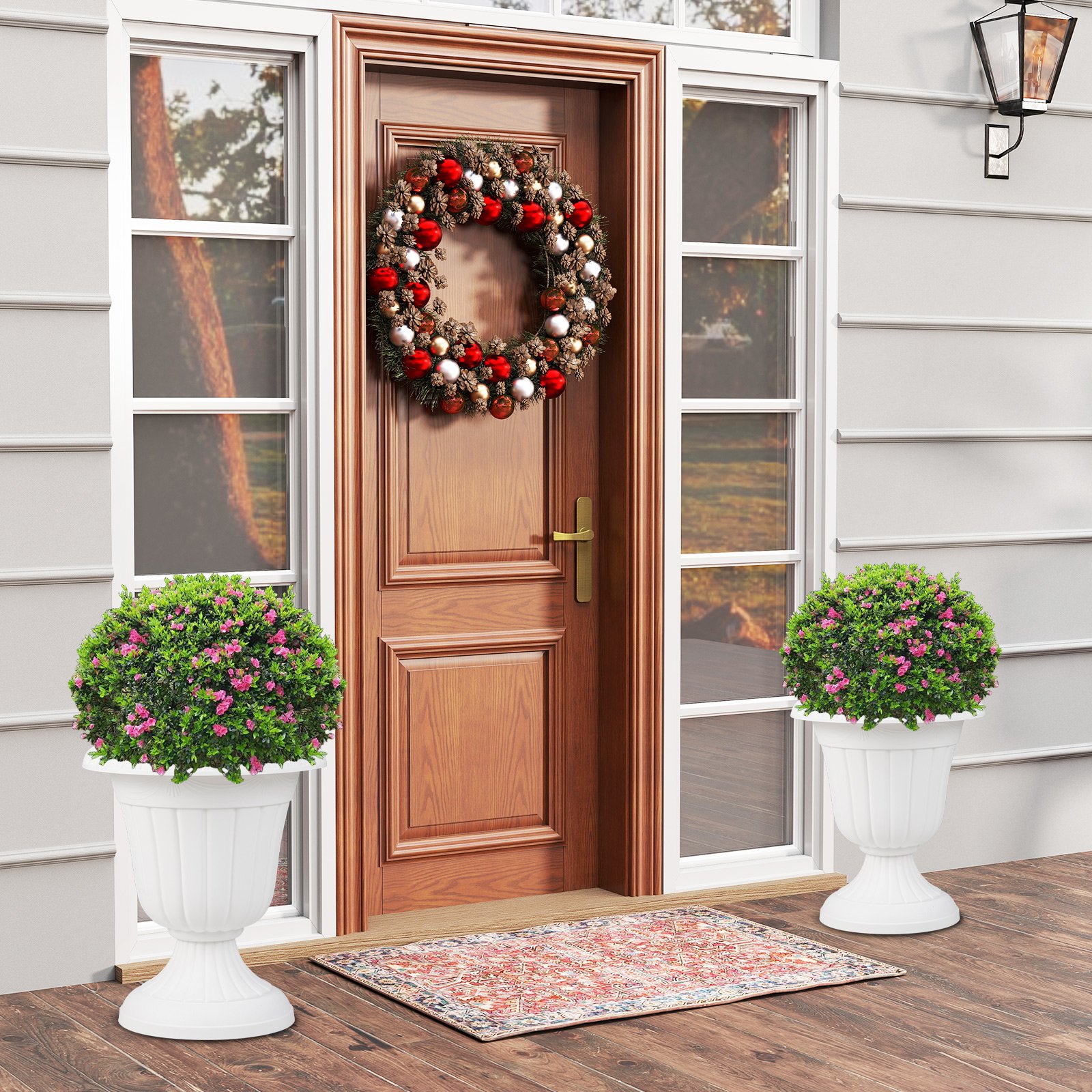 Conjunto de 2 vasos redondos de plástico com sistema de drenagem opcional - cinza - Image 2