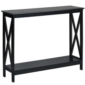 Mesa de console estreita industrial de 2 níveis com prateleira de armazenamento para entrada - branca