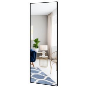 Espelho de corpo inteiro com moldura retangular de alumínio para banheiro dourado