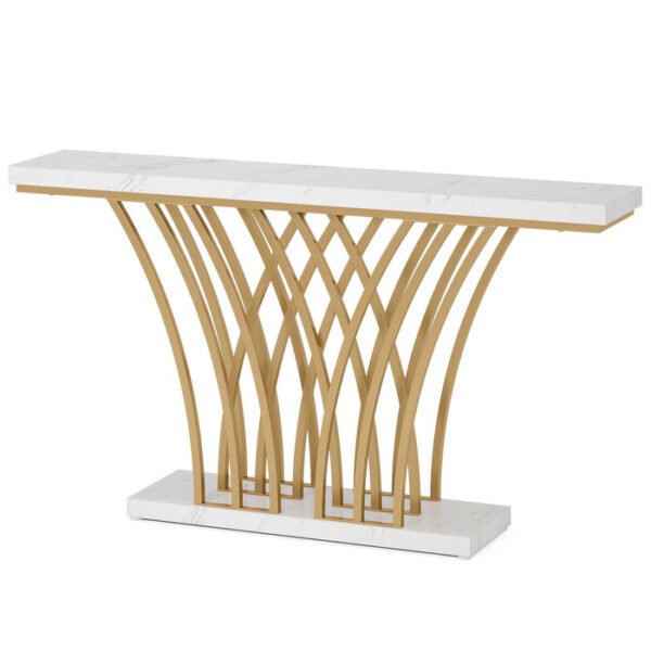 Tribesigns mesa consola c/ imitação de mármore e base geométrica em metal, dourado