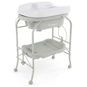 Trocador de fraldas 2 em 1 com banheira e trocador dobrável - bege