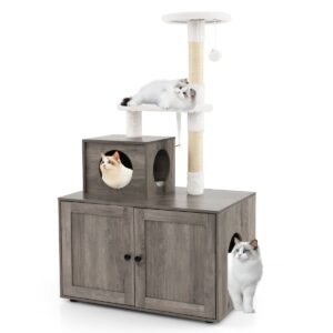 Árvore para gatos com compartimento para caixa de areia e condomínio para gatos - Branco