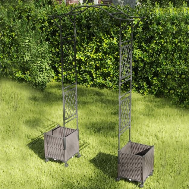 Arco de rosas com caixa de flores, arco de jardim feito de metal e PP, treliça, arco de treliça cinza - Image 2