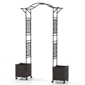 Arco de rosas com caixa de flores, arco de jardim feito de metal e PP, treliça, arco de treliça cinza