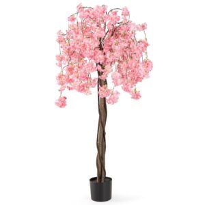 Árvore de cerejeira artificial de 163 cm de altura com flores - branca