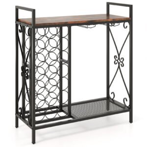 Suporte para 21 garrafas de vinho, organizador de piso independente para garrafas de vinho com suporte para copos - dourado