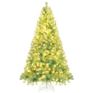 Árvore de Natal artificial de 180 cm com iluminação Árvore de abeto com luzes LED brancas quentes Verde