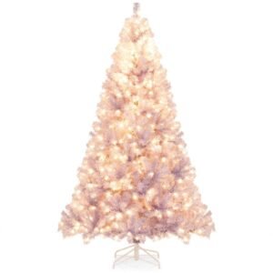 Árvore de Natal artificial de 180 cm com iluminação, abeto com luzes LED brancas quentes, roxo