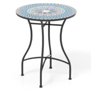 Conjunto de 3 peças para bistrô com padrão de mosaico e estrutura de metal - Cadeiras - Azul