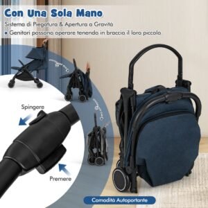 Carrinho de passeio ultracompacto tipo guarda-chuva com estrutura de alumínio e cinto de segurança de 5 pontos, adequado para crianças de, preto