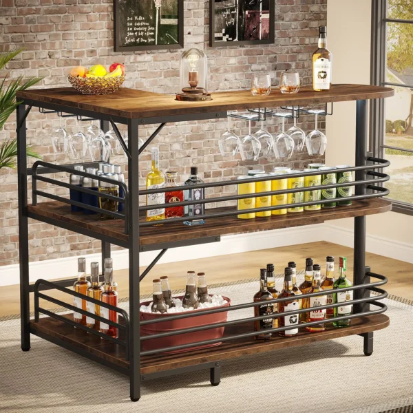 Tribesigns mesa de bar em forma de L, 3 níveis com suporte para copos