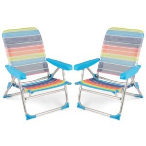 Conjunto de 2 cadeiras de acampamento grandes com mesa lateral e bolsos de armazenamento - Preto