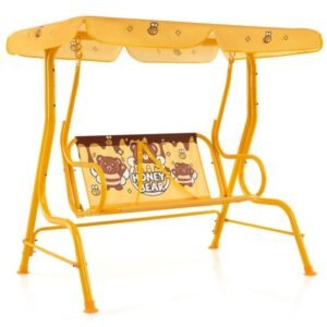 Balanço infantil de 2 lugares com suporte de metal e cobertura ajustável - rosa