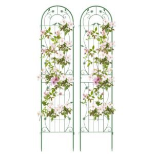Pacote com 2 treliças de metal para jardim, 180x50 cm, suporte decorativo para plantas trepadeiras, rosas, branco