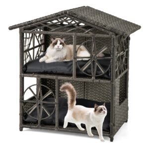Torre de madeira para gatos de 151 cm com arranhadores de sisal e almofada de pelúcia lavável - Natural