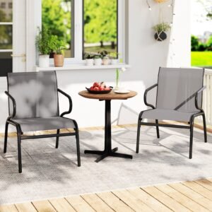 Conjunto de 2 cadeiras de balanço para pátio com encosto e assento em tela metálica para varanda - Preto