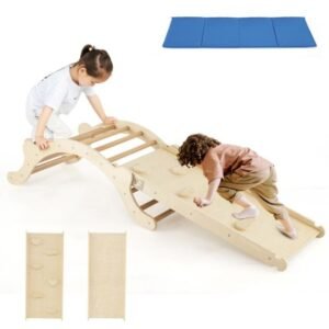 Conjunto de brinquedos de escalada para crianças com escorregador e balanço 124 x 119 x 138 cm colorido