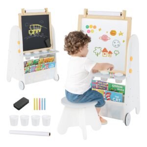 Cavalete de mesa infantil com quadro branco magnético e quadro negro, cavalete de arte com altura ajustável, verde