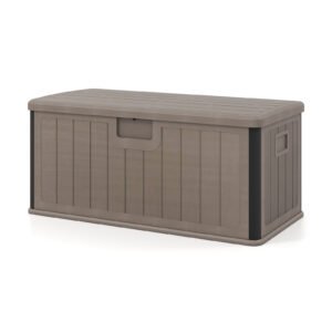 Mesa lateral para área externa com furo para guarda-chuva de 1,57” Mesa de pátio de metal de 2 níveis com prateleira de armazenamento