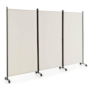 Divisória de ambiente dobrável de 4 painéis, tela de privacidade com rodinhas de 6 pés e rodas com trava - preta