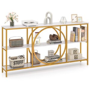 Cesto de roupa inclinável com prateleiras de armazenamento de 2 níveis - Natural