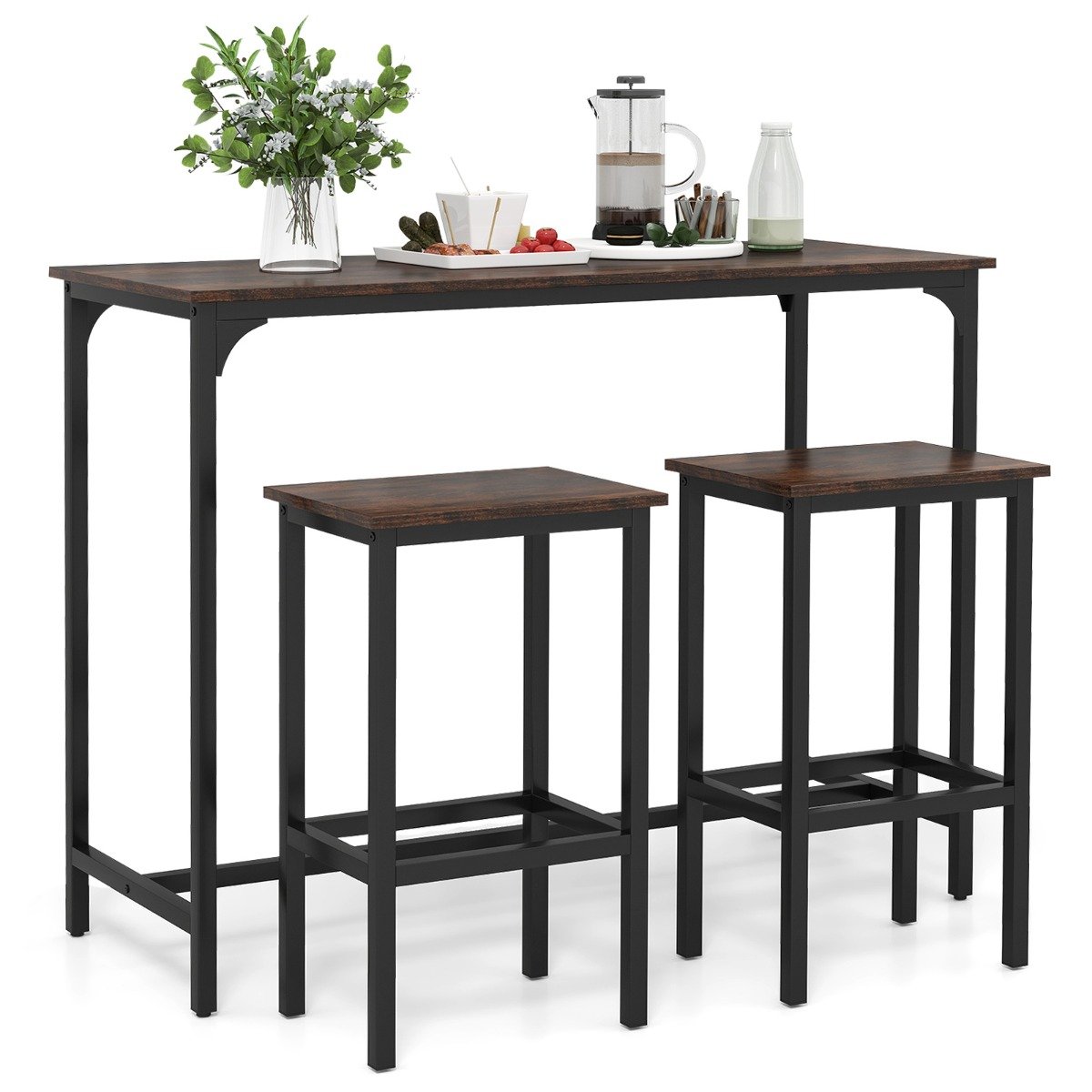Conjunto de mesa de jantar de 3 peças, mesa de cozinha industrial de 120 cm com 2 bancos de bar - Image 2