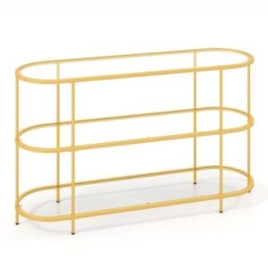 Mesa de console de TV de 58 polegadas com prateleiras de vidro temperado para sala de estar - dourada