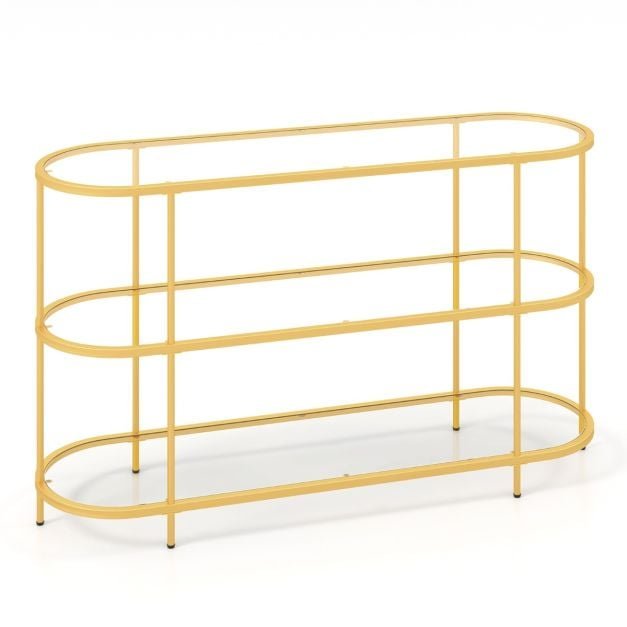 Mesa de console de TV de 58 polegadas com prateleiras de vidro temperado para sala de estar - dourada