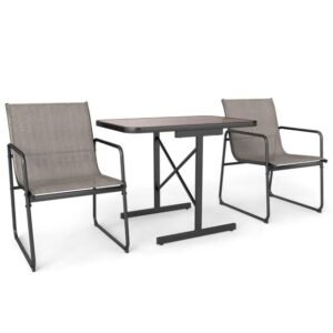 Conjunto de piquenique infantil com 4 peças, 2 cadeiras dobráveis ​​e guarda-chuva ajustável em altura - marrom