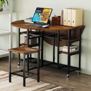 Mesa portátil com rodinhas para laptop, carrinho de computador em formato de C - Natural