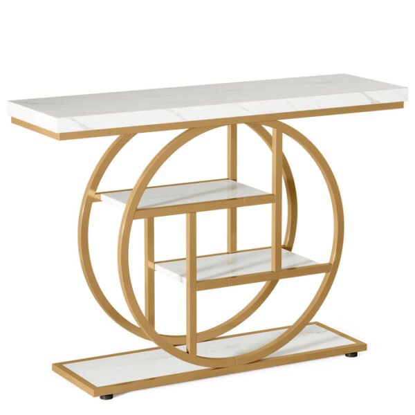 Tribesigns mesa consola 105 cm, estilo industrial, 4 níveis, com base circular, branca