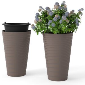 2 vasos de plástico quadrados, 48 ​​cm grande e 32 cm pequeno, marrom claro