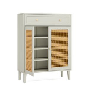 Tribesigns organizador de sapatos em rattan com portas e gaveta, verde menta