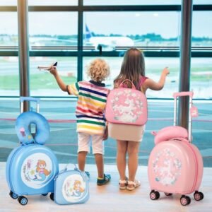 Conjunto de bagagem infantil com mala de mão rígida de 14 polegadas e mochila de 10 polegadas - Preto